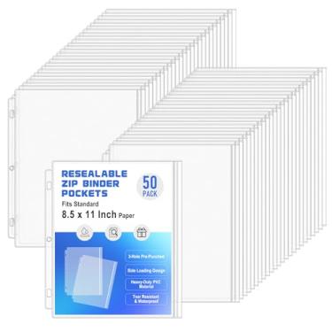 Imagem de Antner Pacote com 50 bolsos para fichário tamanho carta para fichário de 3 anéis, à prova d'água, com zíper resselável, sacos de arquivo de folhas soltas, pastas organizadoras de documentos, capas