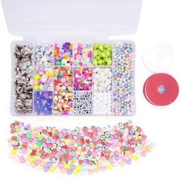 Imagem de Kit Bijuteria Pulseira Colares Miçangas Diversas Fimo 1400 Pçs + Caixa