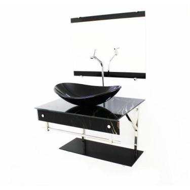 Imagem de Kit Gabinete 60Cm Cuba Oval Mármore Preto + Torneira - Cubas E Gabinet