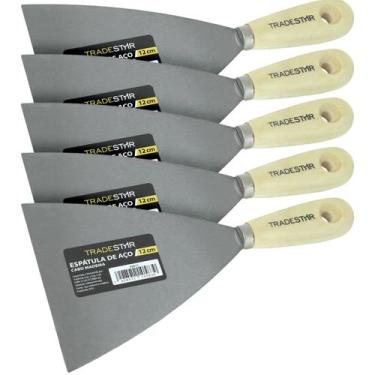 Imagem de Kit 5 Espátula 12Cm Aço Gesso Massa Corrida Multiuso Drywal - Tradesta