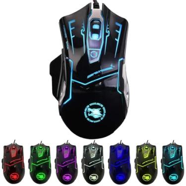 Imagem de Mouse de jogos com fio com iluminação RGB para computador – Ratos de laptop com LED USB durável com 7 cores de retroiluminação, 4 DPI de ajuste até 3200 para jogos, mouse com fio silencioso e estável