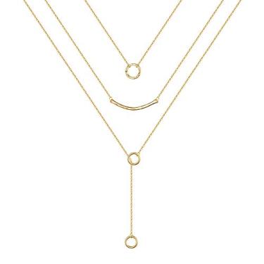 Imagem de Turandoss Colares femininos em camadas de ouro – Banhado a ouro 14K, feito à mão, multicamadas, barra, moeda, disco, lua, borboleta, medalhão, ajustável, delicada, em camadas, colares para mulheres