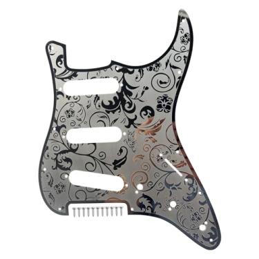 Imagem de OVSAL Protetor de palheta de guitarra de aço inoxidável com 11 furos SSS parafusos de montagem de bobina única Pickguard de metal compatível com peças de substituição de guitarra Stratocaster Strat ST