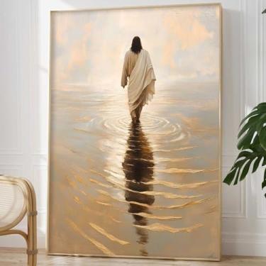Imagem de Jesus Paintings Canvas Wall Art Neutro Impressões Abstratas Cristãs Bíblia Arte Arte de Parede Decoração de Parede Pôster Jesus Andando na Água Pinturas de Deus Imagens Abstratas Modernas 40 x 61 cm