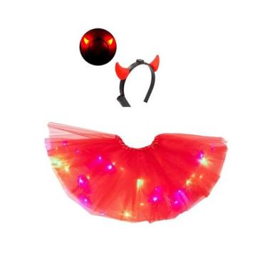 Imagem de Fantasia Diabinha Infantil Com Saia led E Tiara Led - MC Presentes, Ve