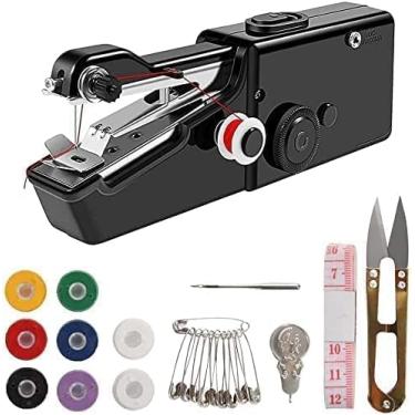 Imagem de Mini máquina de costura portátil para iniciantes – Máquina de costura elétrica portátil para costura rápida (preto)