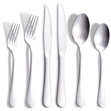 Imagem de Joincook Conjunto de talheres foscos de 36 peças com facas de bife, talheres de aço inoxidável para 6, utensílios modernos de talheres, colheres e garfos para restaurante, lavável na lava-louças