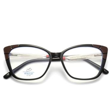 Imagem de Armação Óculos Olho de Gato TR90 Feminina Lentes Sem Grau Bloqueio Luz Azul e UV400 (Preto Brilhante)