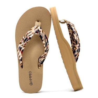 Imagem de Ampeo Chinelo feminino com suporte de arco confortável casual verão praia sandália tanga, Floral Black Berry, 34