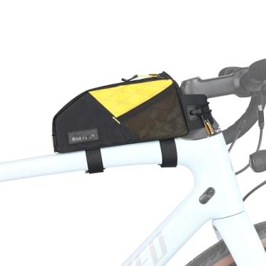 Imagem de Rhinowalk Bolsa de tubo de bicicleta, bolsa para quadro de bicicleta, impermeável, 1,2 L, acessórios profissionais de ciclismo para mountain road bike (pequena) - preto e amarelo