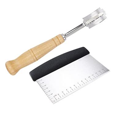 Imagem de ATB Utensílios para fazer pão, utensílios de panificação – Faca de pão serrilhada de aço inoxidável durável, raspador de massa e faca de pontuação de massa, para pão, bolo e queijo (raspador de massa