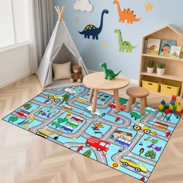 Imagem de Jiospet Tapete de carro infantil de 7 x 10 cm com mapa de estradas e cidade, tapete de brincar de carro para quarto de meninos e meninas