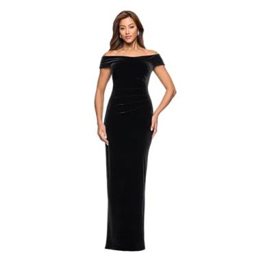 Imagem de Xscape Vestido feminino de veludo tomara que caia franzido nas costas com fenda até o chão, Preto, 36