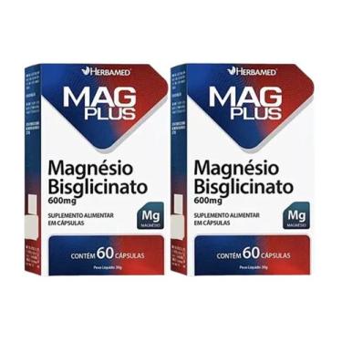 Imagem de Kit 2 Mag Plus Magnésio Bisglicinato 600mg 60 Cáps -Herbamed