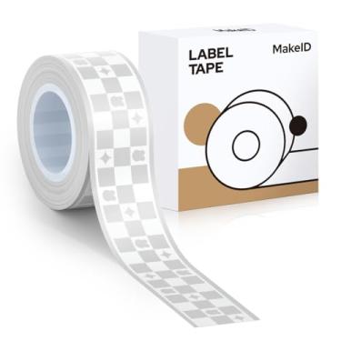 Imagem de MakeID Refil de fita adesiva E1 Q1, 16 mm x 4 m (1,6 cm x 13') adesivo contínuo laminado térmico à prova d'água autoadesivo multiuso substituição de fita de etiquetagem