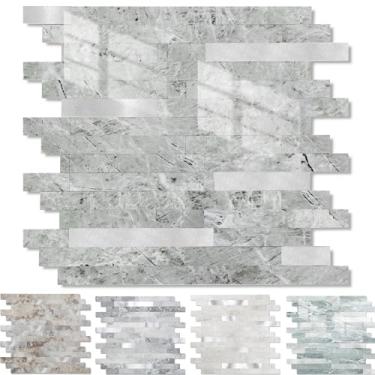 Imagem de Yipscazo 20 folhas de revestimento de azulejo de metal de pedra, cole em azulejos para cozinha, banheiro, lavanderia, acampamento, lareira (30 x 30 cm, cinza polido)