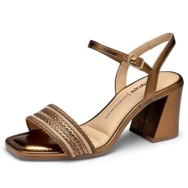 Imagem de Sandália Feminina Dakota de Salto Bloco Metalizada Marrom - 34