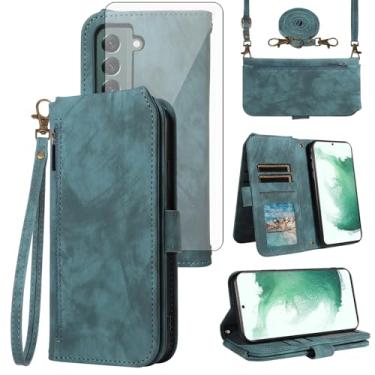 Imagem de Asuwish Capa de celular para Samsung Galaxy S22 Plus S22+ 5G carteira celular com protetor de tela de vidro temperado alça transversal alça flip porta-cartões S22+5G S22plus 22S + S 22 22+ mulheres