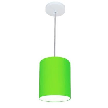 Imagem de Lustre Pendente Cilíndrico Md-4012 Cúpula Em Tecido 18x25cm Verde Limão - Bivolt