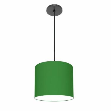 Imagem de Lustre Luminária Pendente Vivare Free Lux Pe-4105pr Cúpula Em Tecido 20x22cm Verde-folha Canopla Preta E Fio Preto