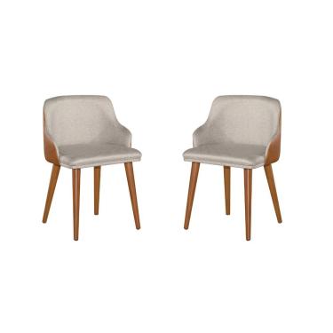 Imagem de Kit 2 Cadeiras Million Tecido Linho C/ Couro Pés Em Madeira