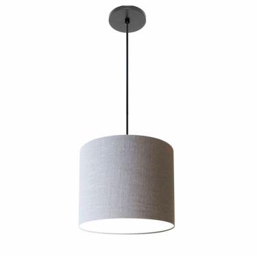 Imagem de Lustre Luminária Pendente Vivare Free Lux Pe-4106pr Cúpula Em Tecido 20x25cm Rustico-cinza Canopla Preta E Fio Preto