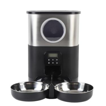 Imagem de Luqeeg Alimentadores Automáticos, Alimentador Automático Temporizado para Gatos de 5L, Dispensador de Ração para Cães Em Aço Inoxidável com Design de Tigela Dupla, para Cães e Gatos (Preto)