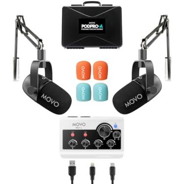 Imagem de Movo Pacote De Equipamento De Podcast Portátil Para Iphone/Telefones Android - Kit De Podcast Com Interface De Áudio, 2 Microfones Dinâmicos Castmic, 2 Braços De Lança - Para Smartphones, Computador