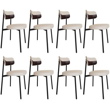 Imagem de Kit 08 Cadeiras Estofada Para Sala de Jantar Astrid Preto C01 Linho Palha Courino Café - Lyam Decor