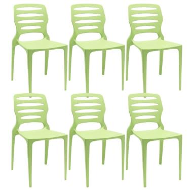 Imagem de Kit 06 Cadeiras Para Cozinha Área Gourmet Jardim Empilhável Larsen P03 Verde Claro - Lyam Decor