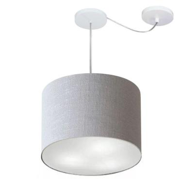 Imagem de Lustre Pendente Cilíndrico Com Desvio Md-4237 Cúpula Em Tecido 40x30cm Rustico Cinza - Bivolt