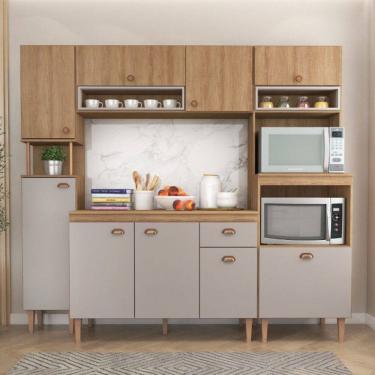 Imagem de Cozinha Compacta Marti 9 Portas 1 Gaveta Marrom/Marrom Claro - Fellicci