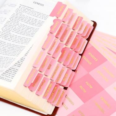 Imagem de Abas Bíblicas Rosa para Estudo da Bíblia Feminina - Abas Bíblicas Impermeáveis Laminadas com Elegante Folha Dourada em Relevo, Materiais de Estudo Bíblico Perfeitos Carvalho (73 Tabs para Antigo e 17