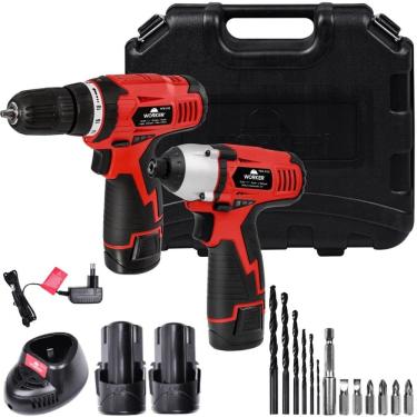 Imagem de Conjunto De Parafusadeira e Furadeira Sem Fio 10,8V, Com 2 Baterias, Mandril 1/4",...