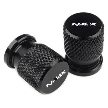 Imagem de 2 peças de alumínio CNC válvula de pneu tampa de porta de ar acessórios de motocicleta compatíveis com Y&AMAHA Nmax N-max 125 155 2017 2018 2019 2020-2023 (preto)