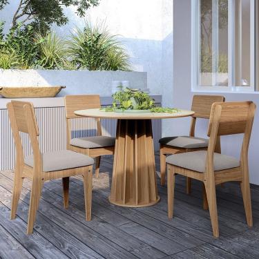 Imagem de Mesa de Jantar Redonda 4 Lugares TM71 Off White Freijó Dalla Costa