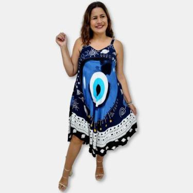Imagem de Vestido Indiano Trapézio com Bolso Estampa Olho Grego Ramos - Sarat Mo