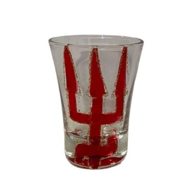 Imagem de Copo dose de cachaça vidro exu tridente vermelho 45 ml nadir