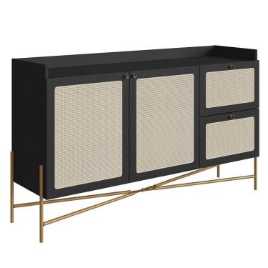 Imagem de Balcão Aparador Buffet 2 Portas Pé Metal Arlo A10 Nero/Dourado - Mpozenato