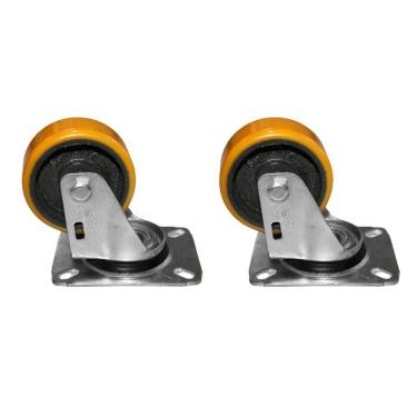Imagem de Kit 2 Rodas 75Mm Ferro Com Poliuretano 3`` Placa Giratória