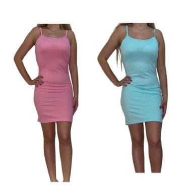 Imagem de Kit c/2 Vestidos Alcinha Canelado - Empório J, Rosa bb, Azul bb, Único