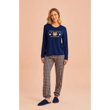 Imagem de Pijama Feminino Em Meia Malha Urso Xadrez