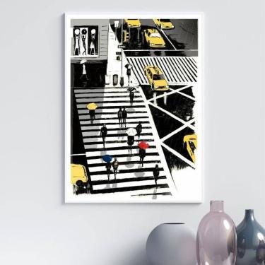 Imagem de Quadro Figurativo New York - Sombrinhas 45X34Cm - Com Vidro