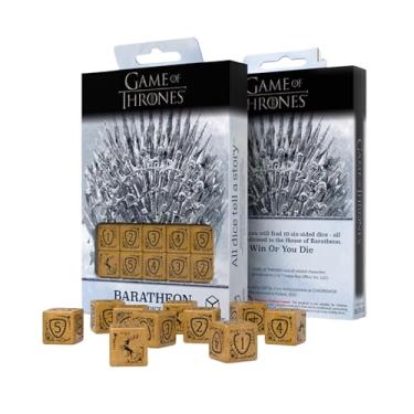 Imagem de Game of Thrones: Baratheon 10×D6 Dice Set by Q Workshop | 10 Six-Sided Dice | Shimmering Yellow with Black Engravings | Officially Licensed Tabletop Game & Wargaming Dice