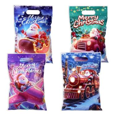 Imagem de 50 peças de sacolas de lembrancinhas de festa de Natal, sacos de doces de feliz Natal a granel com alças, sacola de plástico de Papai Noel, bolsa de presente para aniversário, Natal, inverno, festas