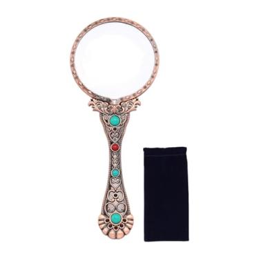 Imagem de KiBcsLic Lupa de leitura retrô 3x, leve, portátil, vintage, ferramenta de identificação, auxílio de leitura para artesãos e amadores, Bronze Vermelho