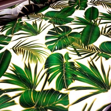 Imagem de TNT Toalha Estampado Folhas Tropicais Fundo Branco 4.00m X 1,40m