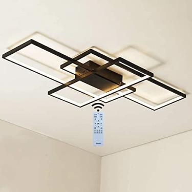 Imagem de 80CM 55W LED Luzes de teto para quarto Decoração moderna para sala de estar Luminária de teto Design quadrado criativo Lustre Luminária regulável Controle remoto Luminárias de teto, Preto-14