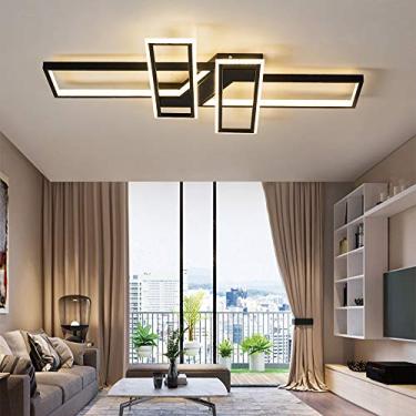Imagem de Luminária de teto de acrílico quadrado de metal preto com design geométrico moderno para sala de estar, sala de jantar, cozinha, quarto, corredor, regulável, 120 cm