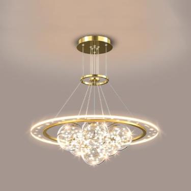 Imagem de Lustre de vidro moderno 6/12 luzes, luminária pendente globo de bolha de meados do século, luminária pendente redonda estrela cheia, luminária pendente com altura ajustável compatível com sa